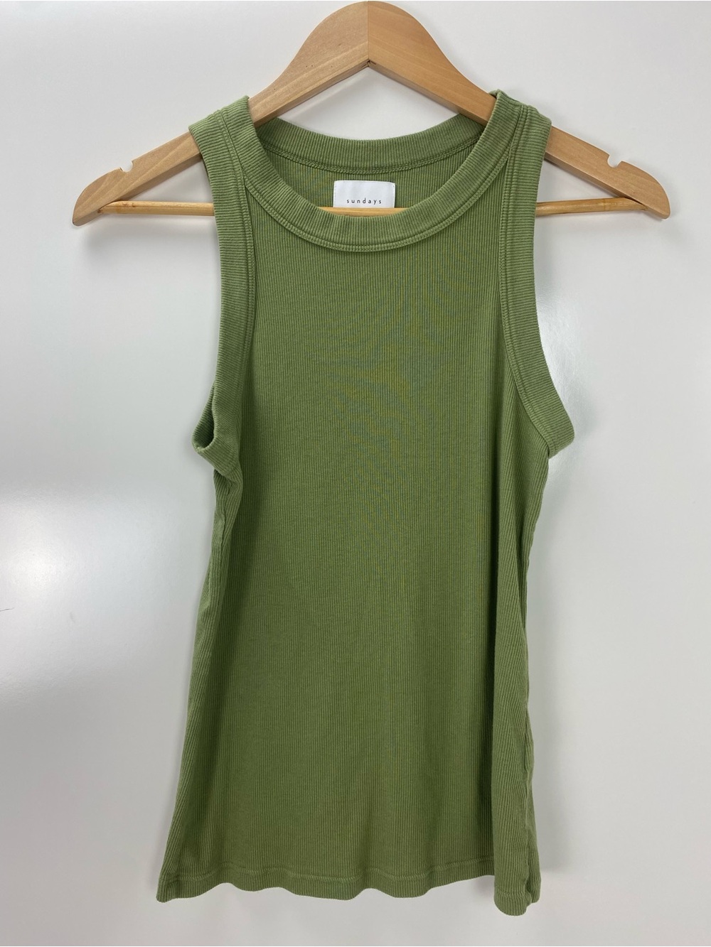 sundays Olive Green Ribbed Tank — Sleeveless Knit Top